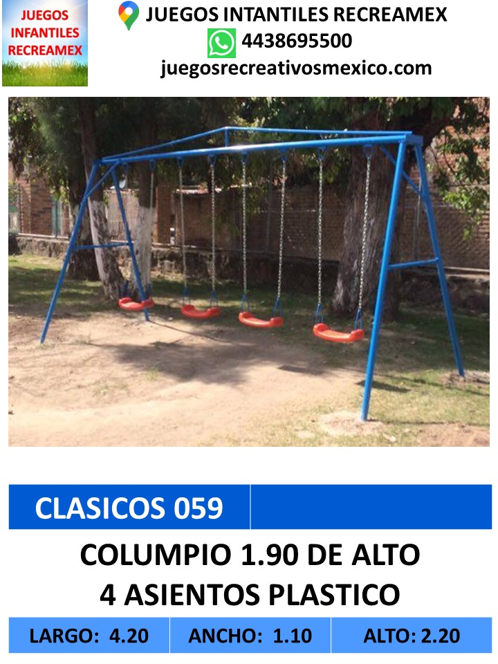 columpio 4 asientos de plastico con 1.90m de alto